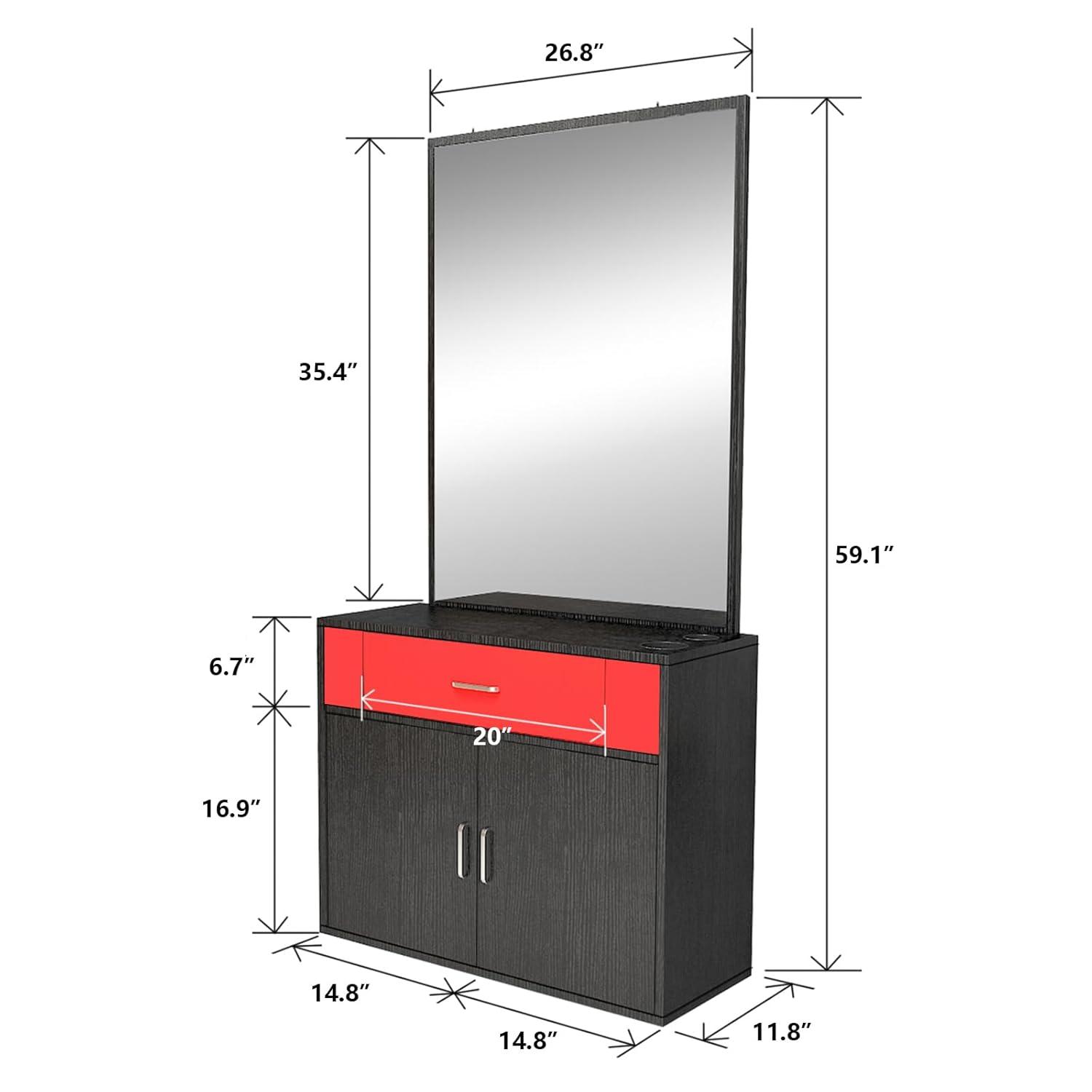 Artist Hand Wall Mount Salon Barber Station Styling Beauty Spa with Mirror, Left Shelf (Black)
