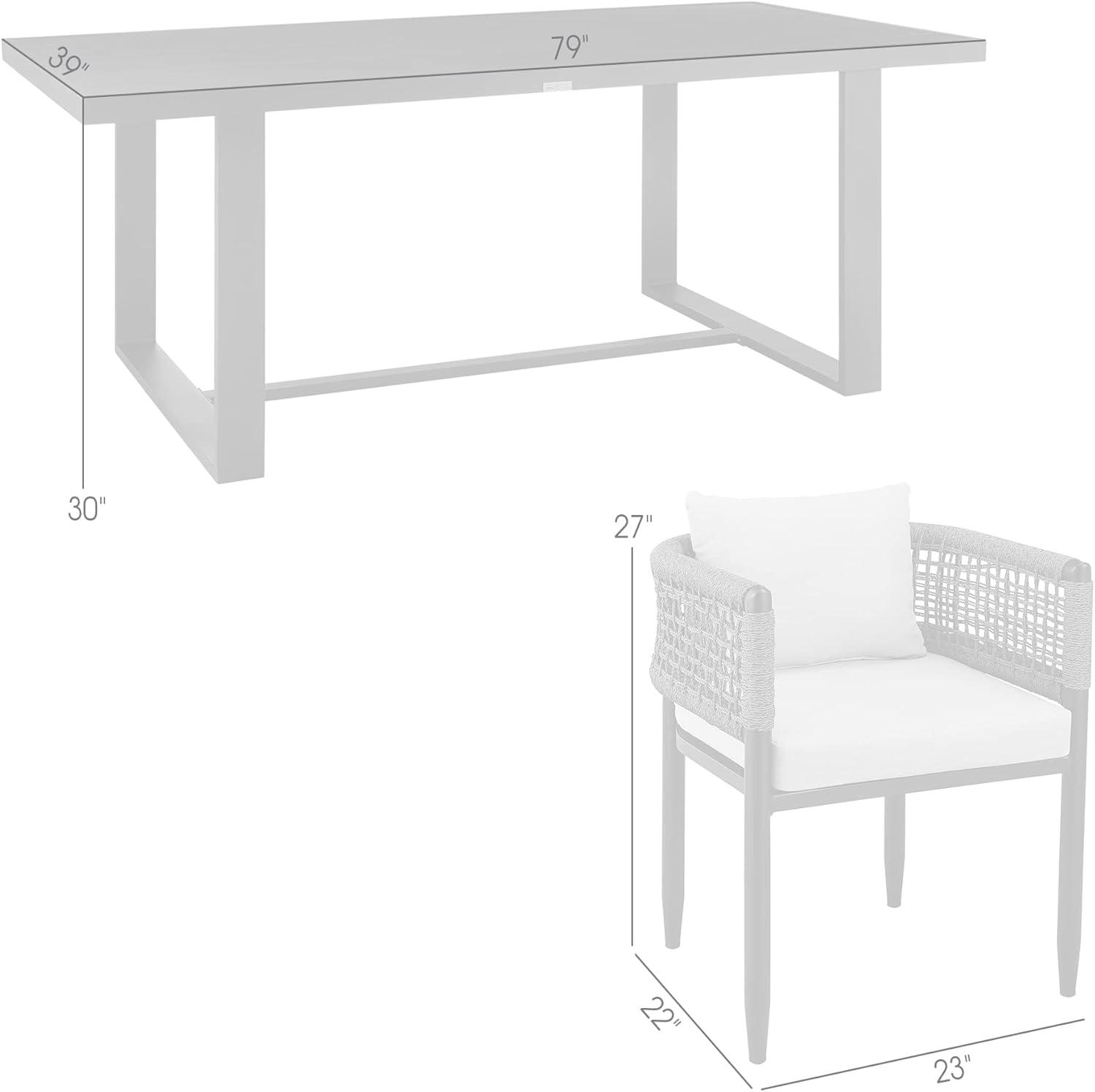 Felicia Outdoor Patio 7-Piece Dining Table Set in Aluminum with Grey Rope and Cushions