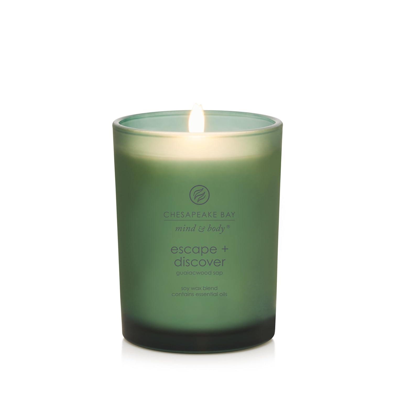 Frosted Glass Escape + Discover Lidded Jar Candle Green 8.8oz - Mind & Body by Chesapeake Bay Candle: Soy Wax, Essential Oils, 44hr Burn