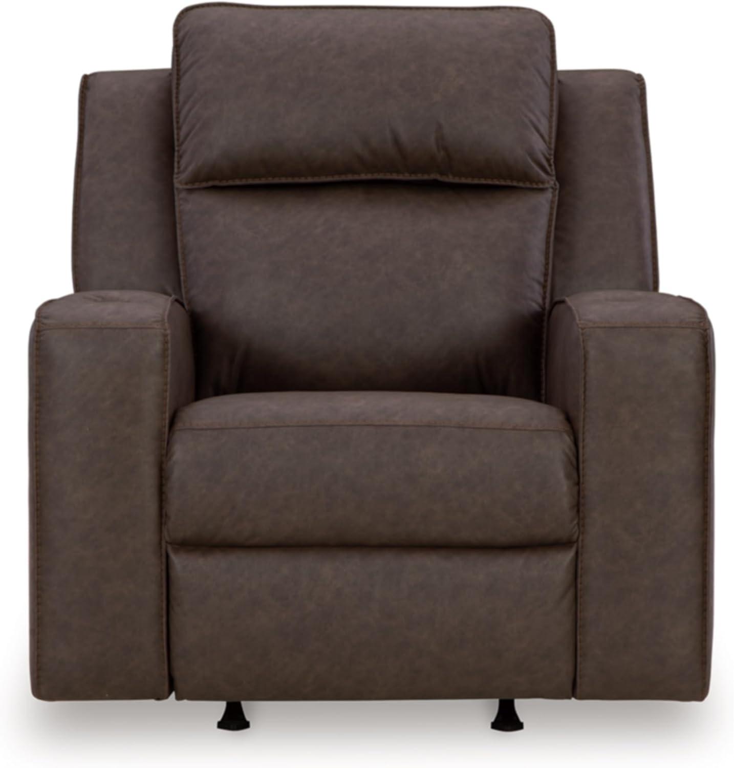 Umber Faux Leather Contemporary Recliner with Cup Holders