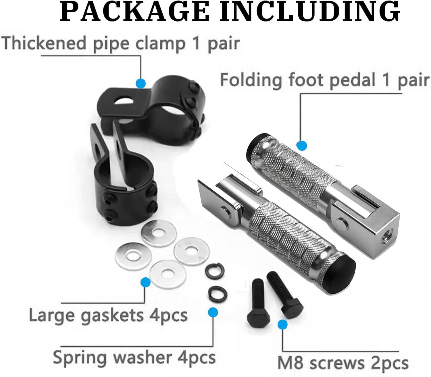 XINGWU M8 Motorcycle Foot Pegs 90 Degree Foldable Footpegs CNC Anti-Skid Footrest Universal for Yamaha Honda Suzuki Aprilia Electric Car Motorbike Mini Bike Dirt Pit Bike Passenger Pedal (Black)