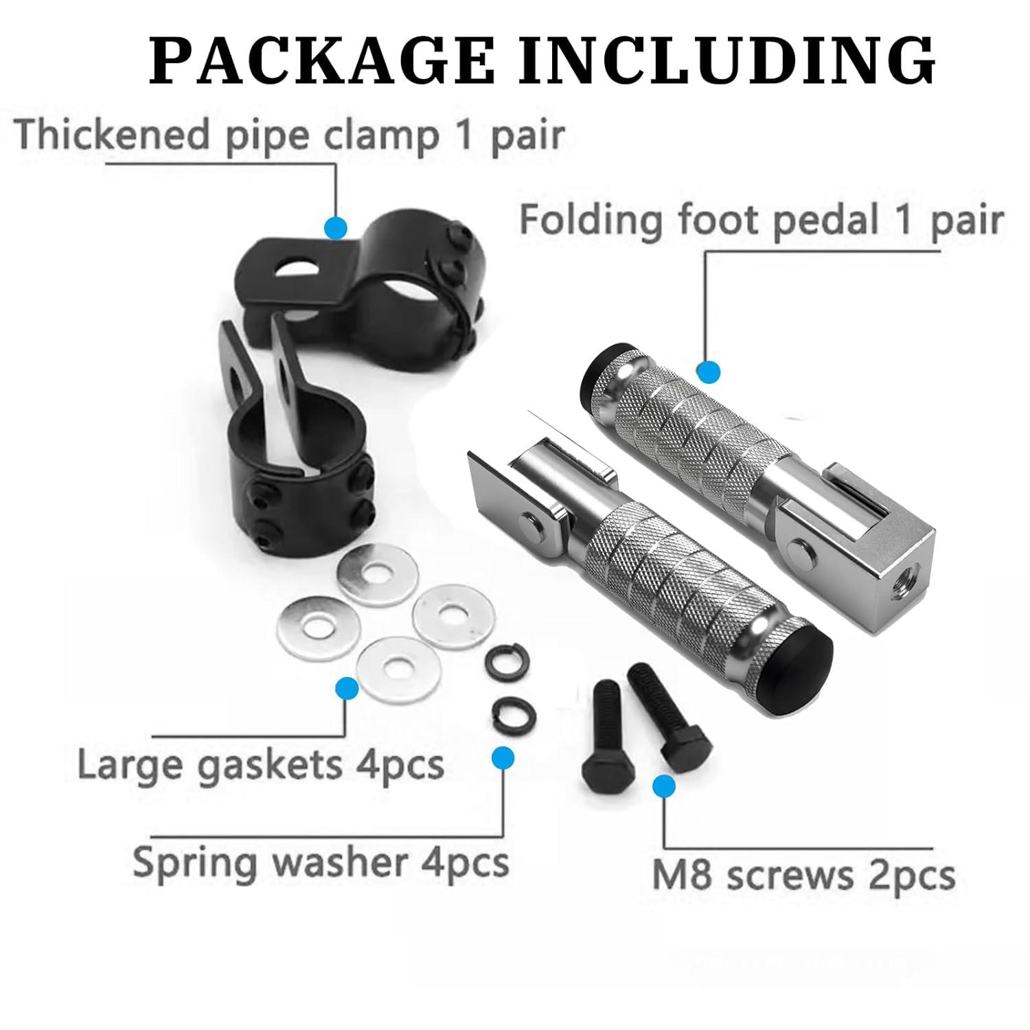 XINGWU M8 Motorcycle Foot Pegs 90 Degree Foldable Footpegs CNC Anti-Skid Footrest Universal for Yamaha Honda Suzuki Aprilia Electric Car Motorbike Mini Bike Dirt Pit Bike Passenger Pedal (Black)