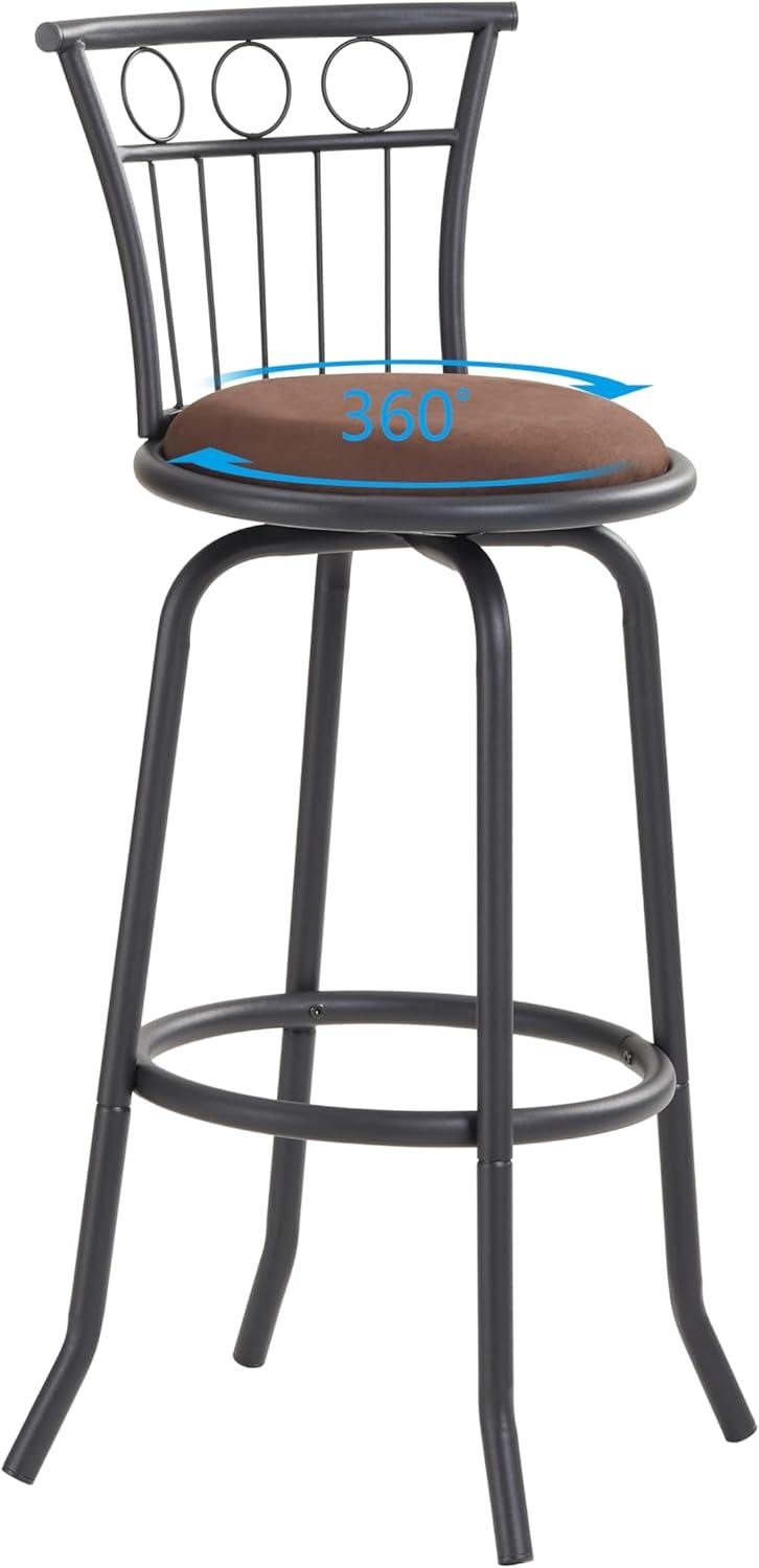 3 Piece Bar Table Set for 2 - Pub Table Set with 2 Metal Hooks and Round Footrest, Counter Stools Set of 2 with Back & Padded Seat, Tall Table and Chairs for Dining Room, Pub, Kitchen