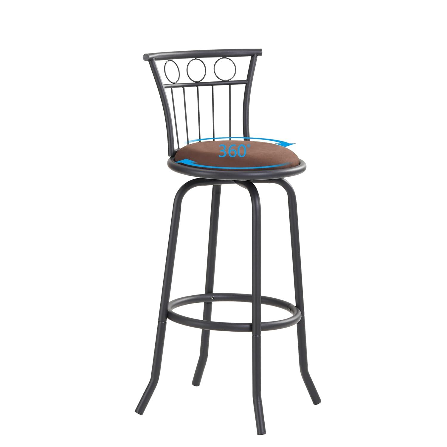 3 Piece Bar Table Set for 2 - Pub Table Set with 2 Metal Hooks and Round Footrest, Counter Stools Set of 2 with Back & Padded Seat, Tall Table and Chairs for Dining Room, Pub, Kitchen