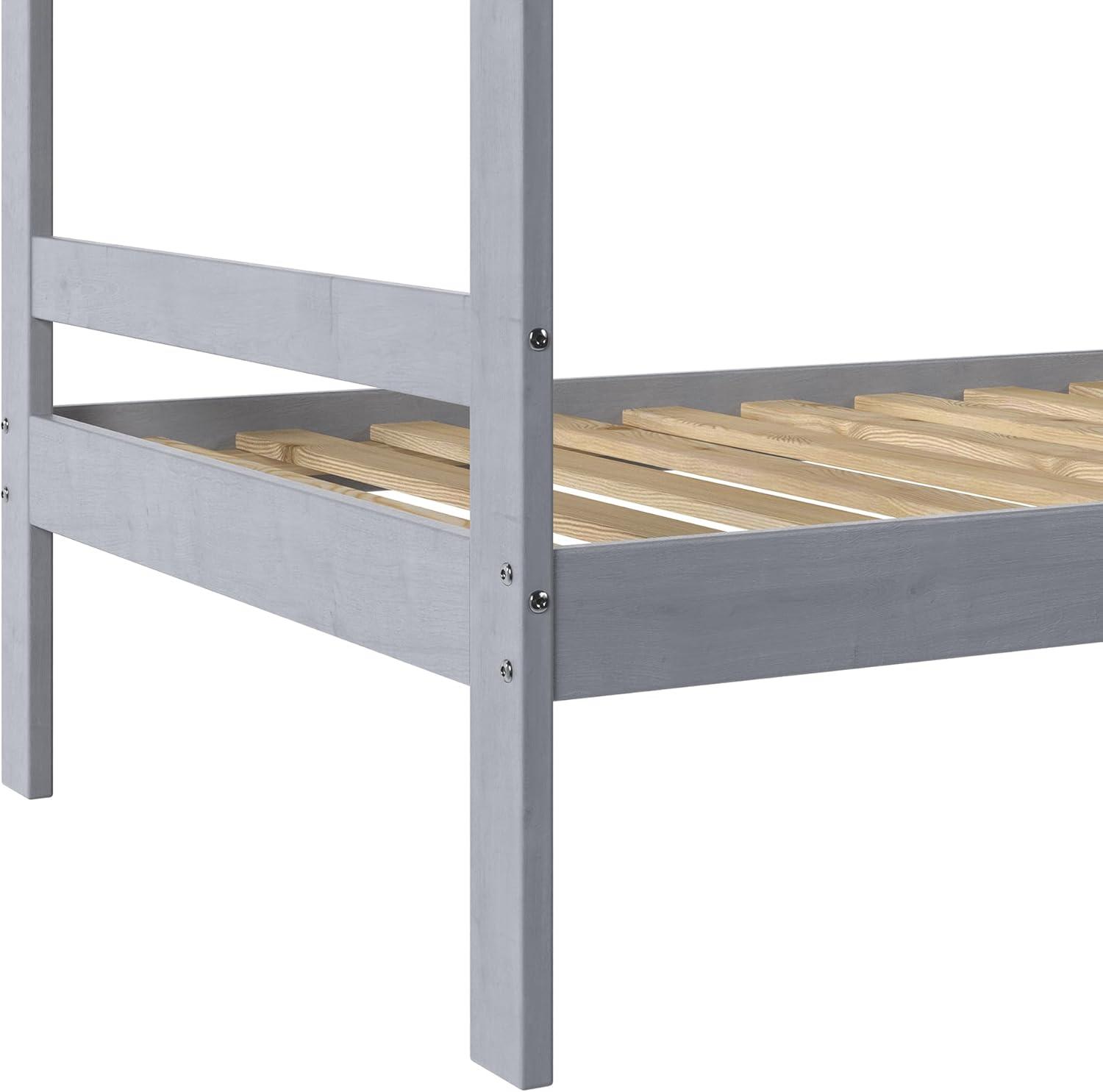 Grey Twin Over Twin Pine Wood Bunk Bed with Slats