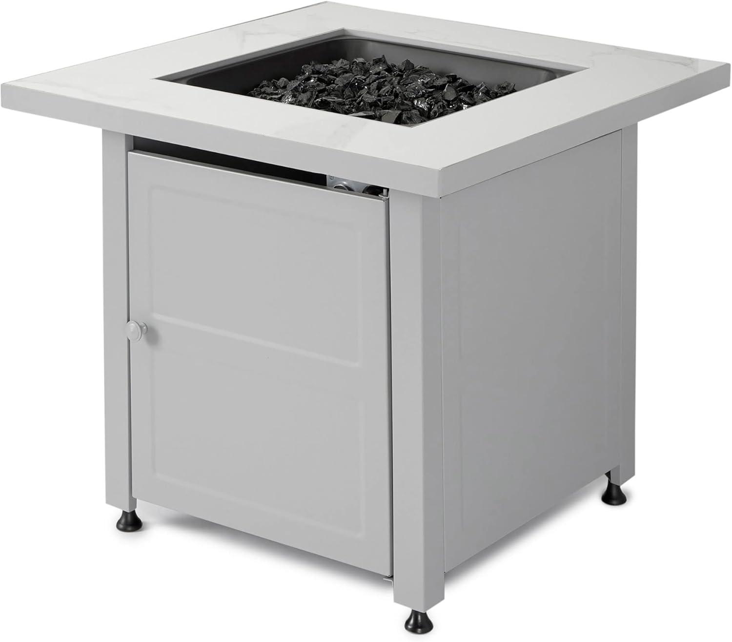 Mr. Bar-B-Q Endless Summer All Weather Outdoor Fire Pit Table with Faux Marble Finish, Black Glass