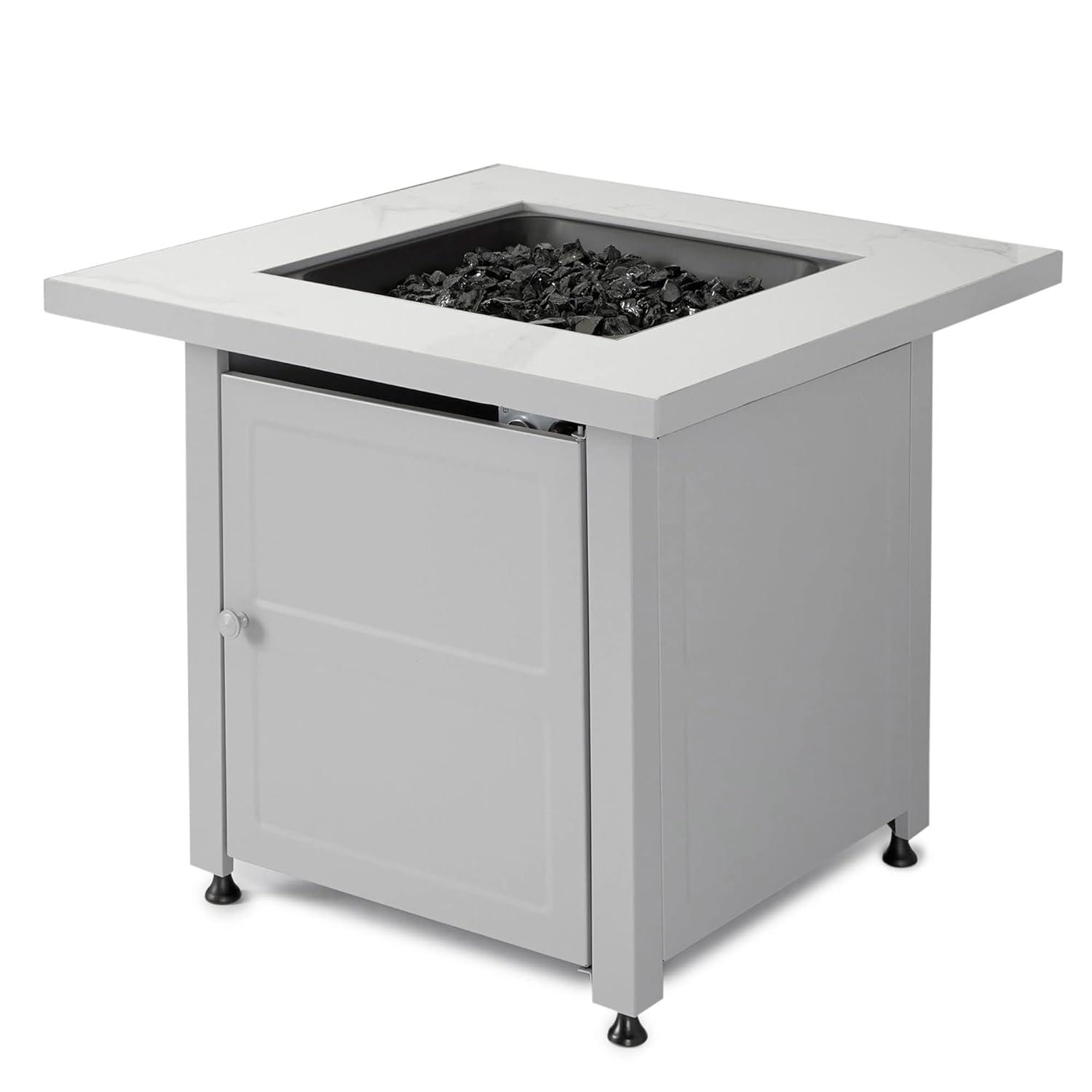 Mr. Bar-B-Q Endless Summer All Weather Outdoor Fire Pit Table with Faux Marble Finish, Black Glass