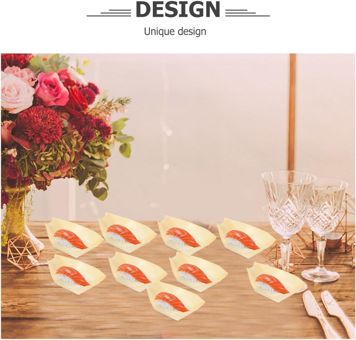 50pcs Disposable Sushi Boat Plates Natural Wooden Sushi Dishes Trays for Restaurant Home