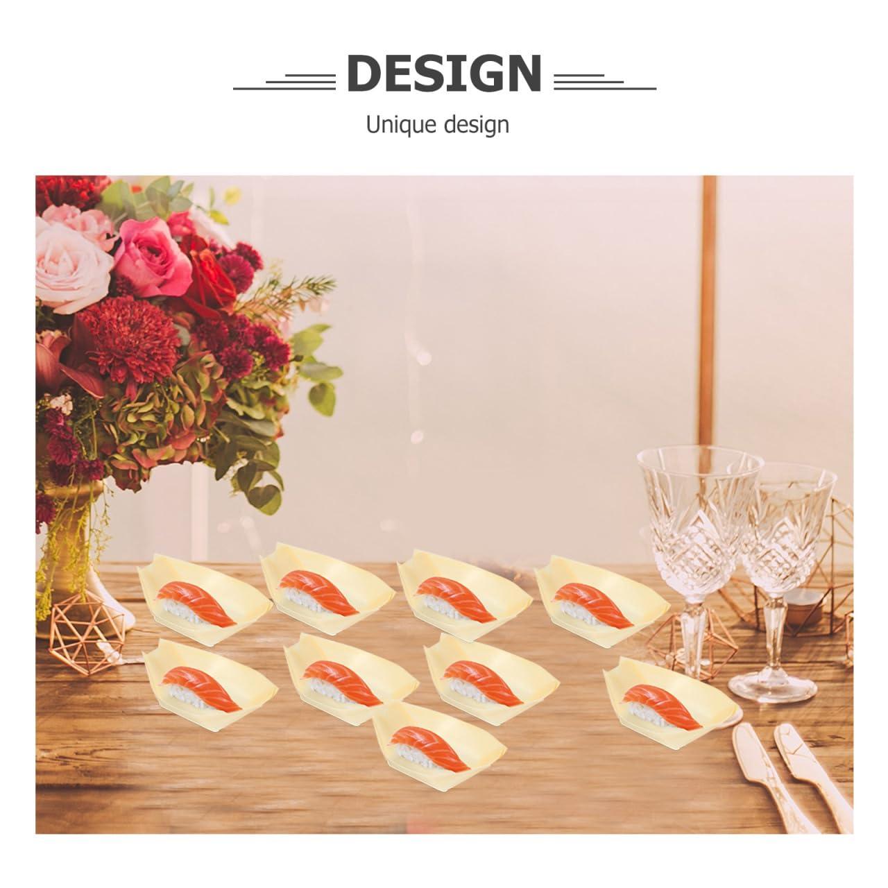 50pcs Disposable Sushi Boat Plates Natural Wooden Sushi Dishes Trays for Restaurant Home