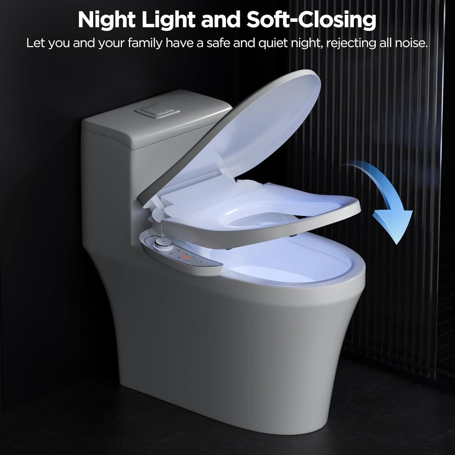 Bidet Toilet Seat - Heated & Elongated Design with Warm Water Wash, Wireless Remote, and Self-Cleaning Nozzle | Includes Soft-Closing Lid, LED Nightlight & Air Dryer