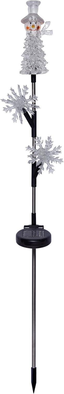 Solar Snowflake and Snowman LED Lawn Stake, 34-Inch, Multicolor Plastic