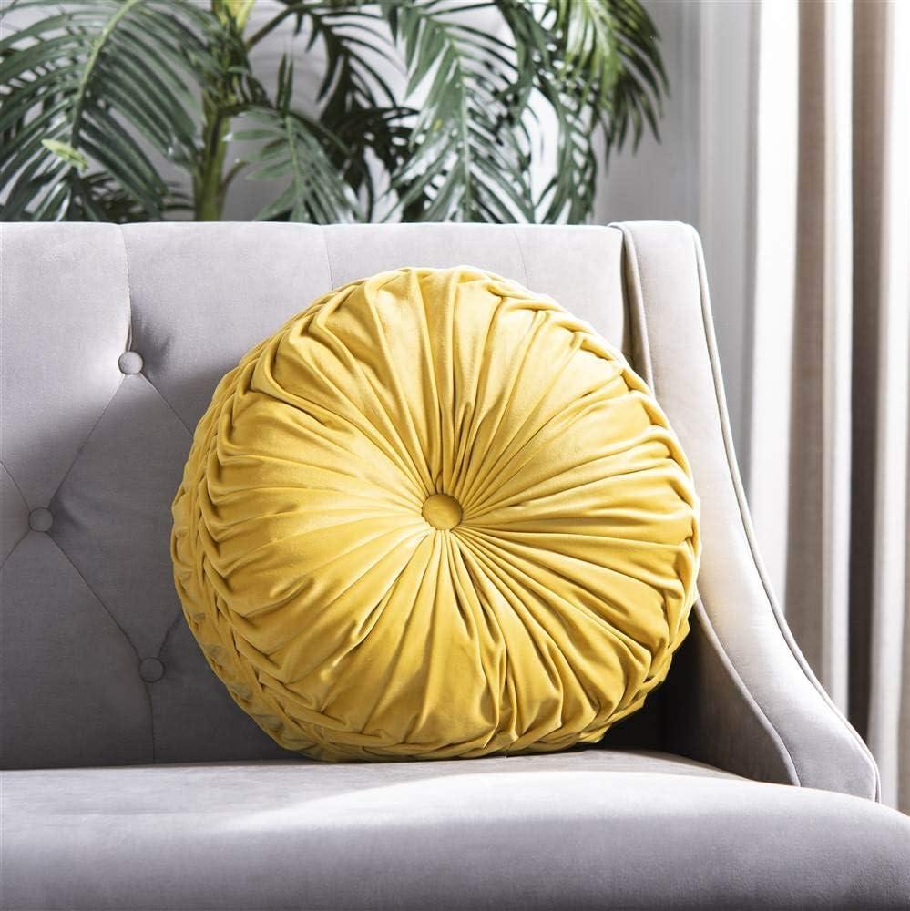 SAFAVIEH Leila 18" x 18" Round Tufted Plush Pillow, Mustard