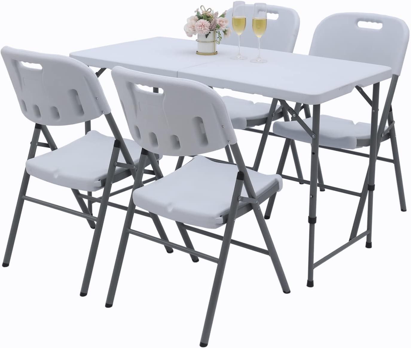 White Granite Adjustable Height Portable Folding Table