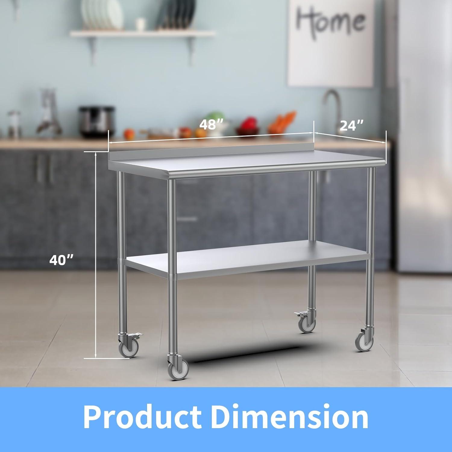 48-Inch Stainless Steel Work Table with Undershelf and Backsplash