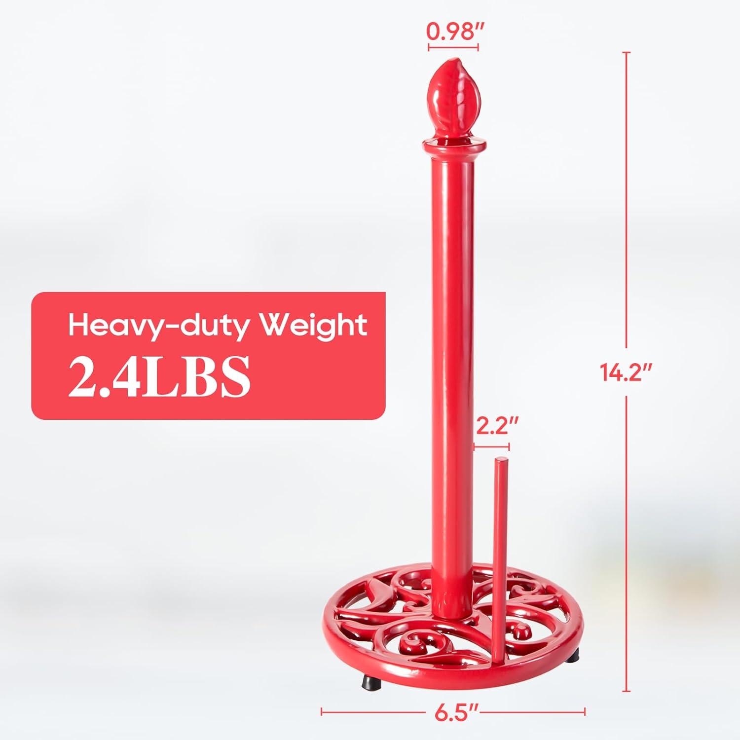 JOGREFUL Paper Towel Holder Stand, Cast Iron Kitchen Paper Towel Countertop Vintage Stand with Weighted-Base, Bathroom Organization for Family Standard Large Size Roll Paper, Mistletoe Base, Red