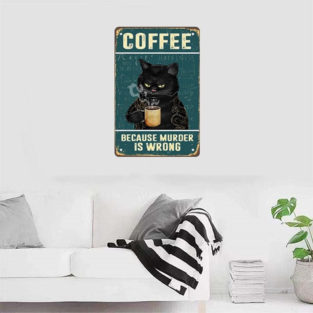 Vintage Metal Tin Sign Funny Sarcastic Party Wall Art Decor Signs Cat Metal Sign - Retro Coffee Theme, Funny Cat Lover Gifts, Suitable for Home & Office Decor, 8x12 Inch