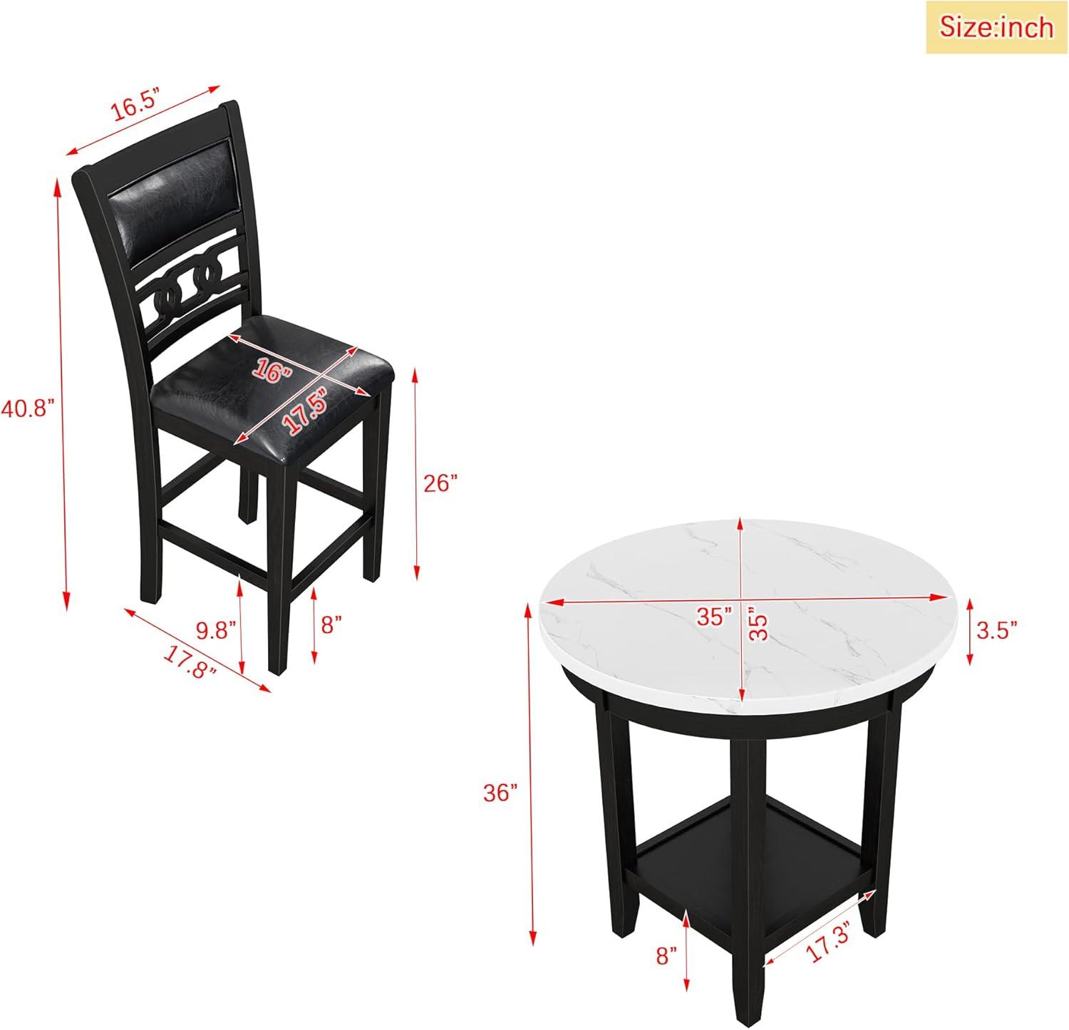 5-Piece Counter Height Dining Round Table Set With One Faux Marble Top Dining Table And Four Pu-Leather Chairs,Dark Espresso