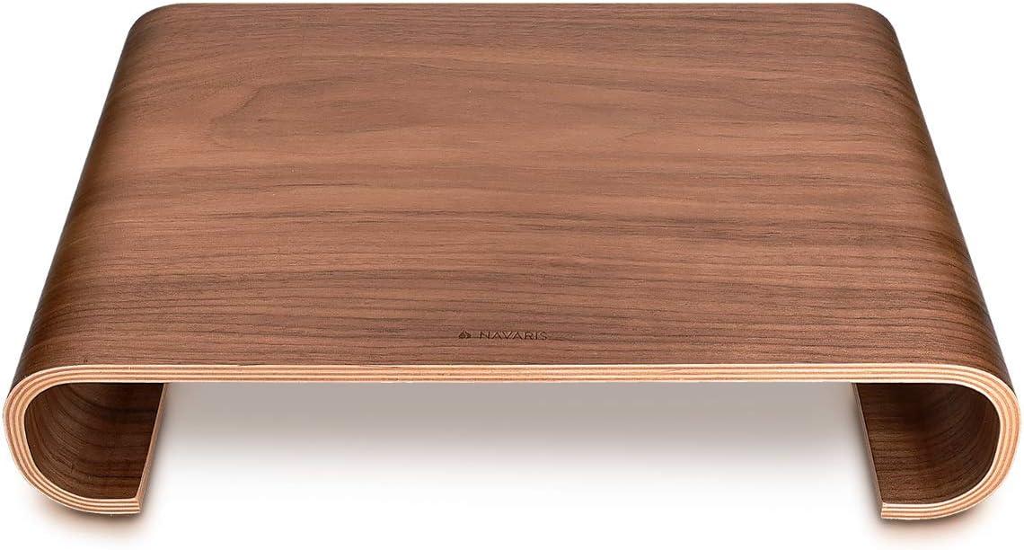 Navaris Wood Monitor Stand Riser - Computer Desk Organizer Desktop Dock Wooden Mount Display for PC TV Screen Notebook Laptop - Walnut