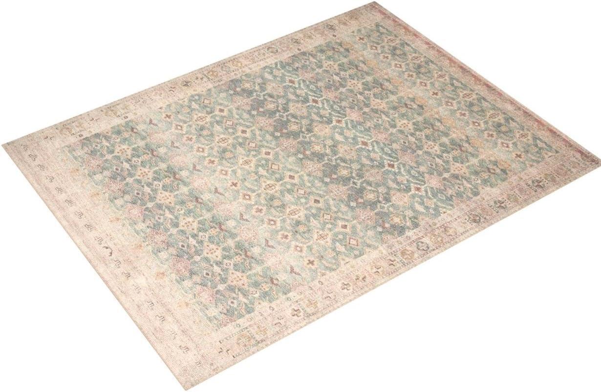 Aubrey Aqua and Sand Rectangular Synthetic Accent Rug