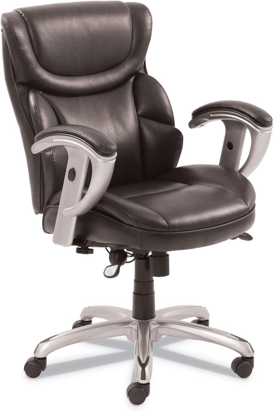 SertaPedic Emerson Premium Leather Swivel Task Chair with Adjustable Arms, Brown