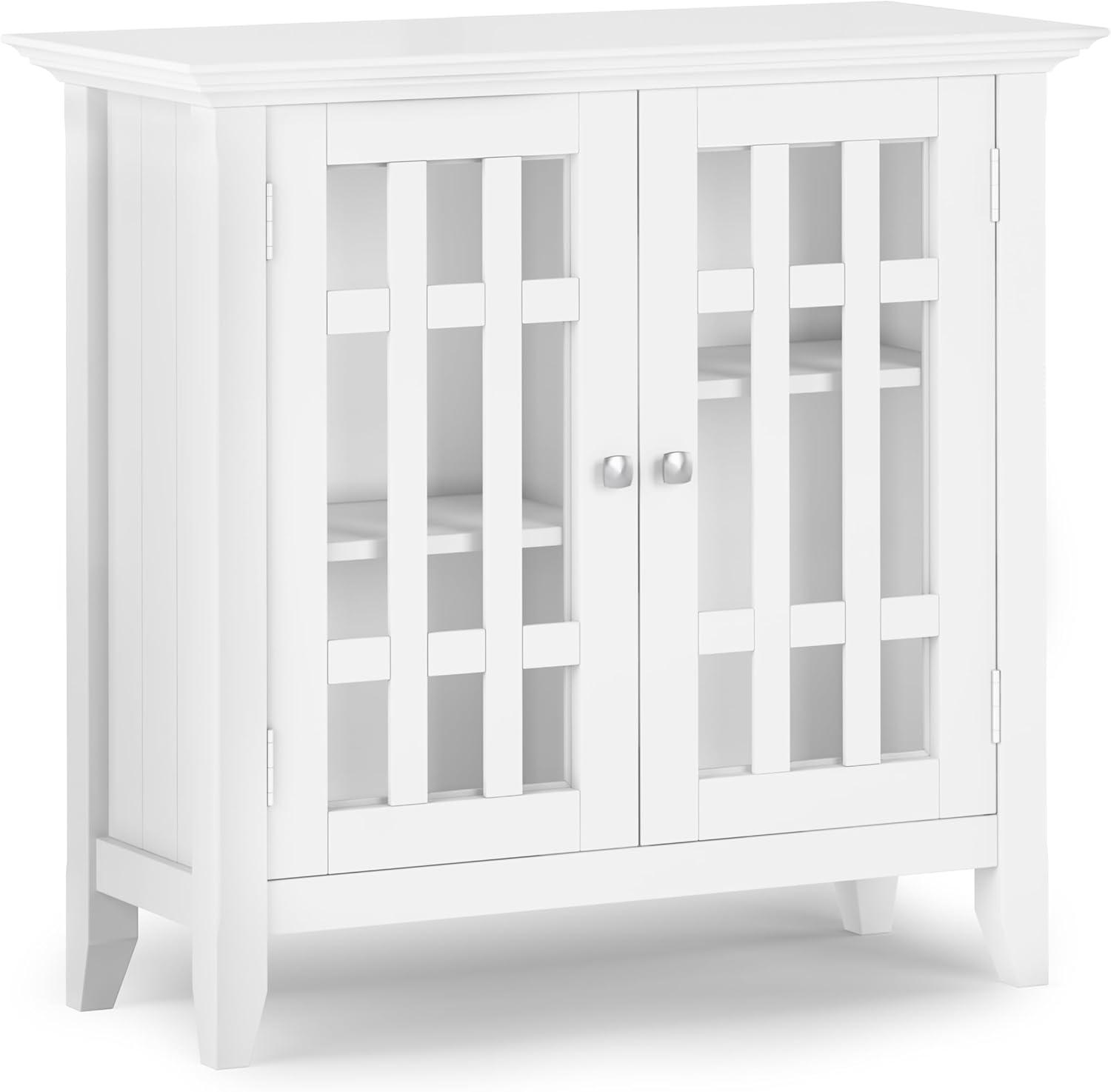 Simpli Home Bedford Wood 32" Transitional Low Media Cabinet in White