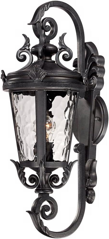 John Timberland Casa Marseille Vintage Rustic Outdoor Wall Light Fixture Black Scroll 19" Clear Hammered Glass for Post Exterior Barn Deck House Porch