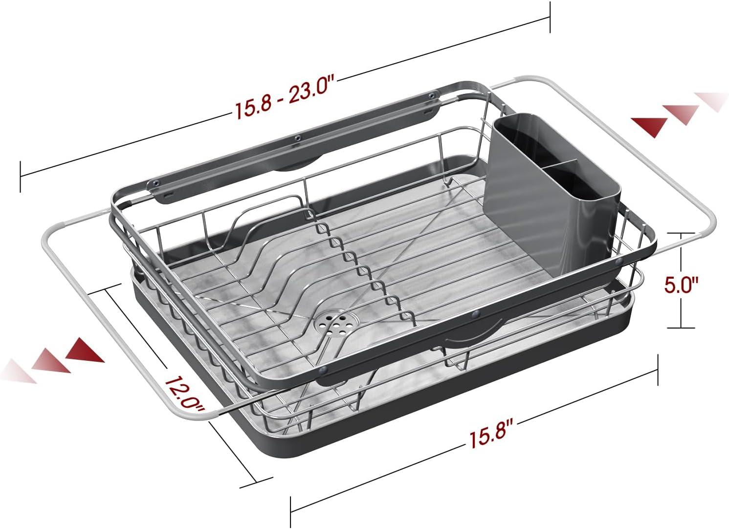 Adjustable Stainless Steel Dish Drying Rack with Drainboard