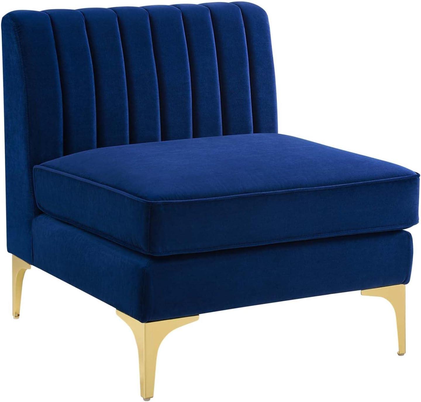 Modway Triumph Modern Channel Tufted Performance Velvet Armless Chair in Navy