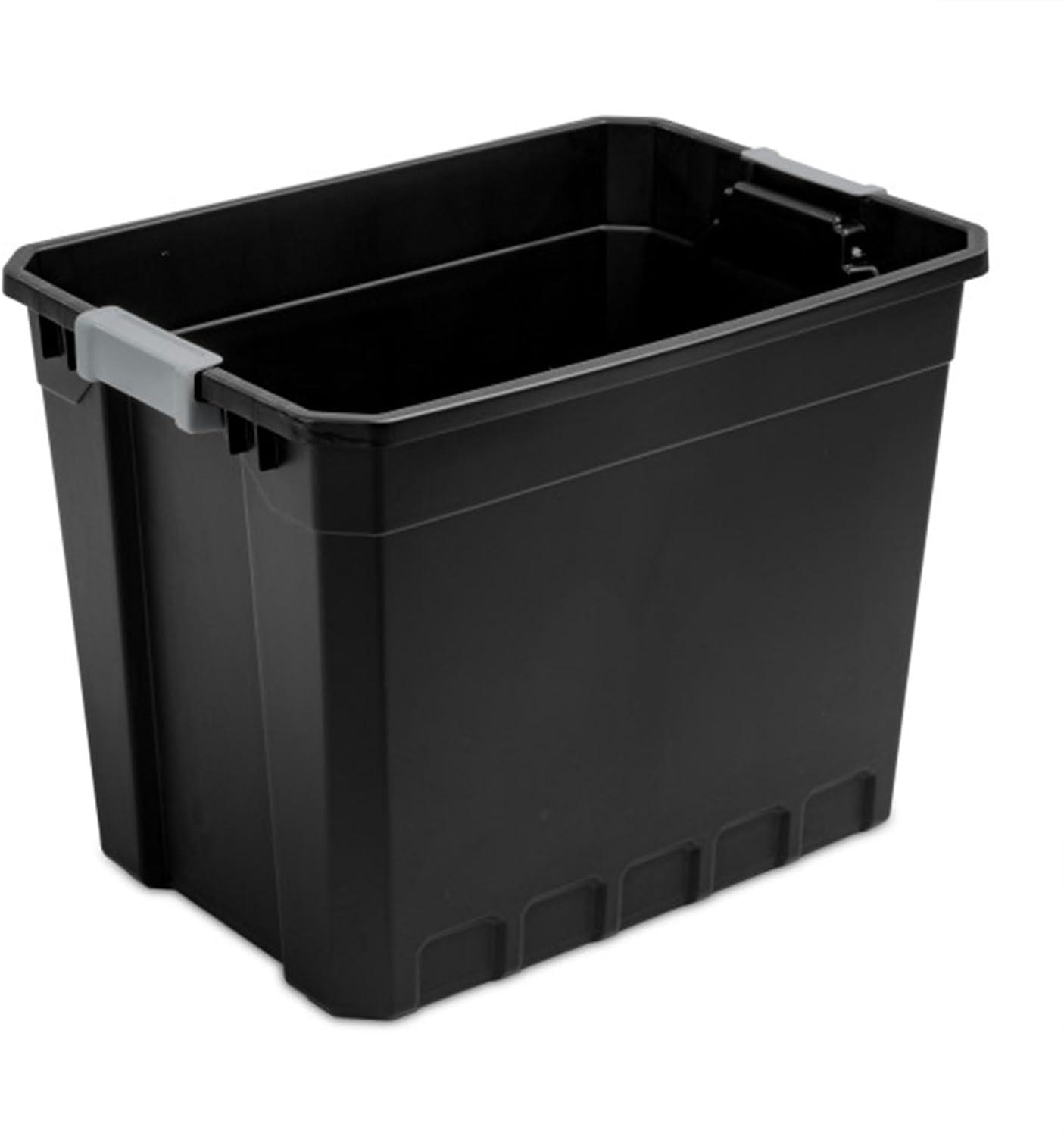 Black Heavy Duty Plastic Stackable Storage Tote with Lid