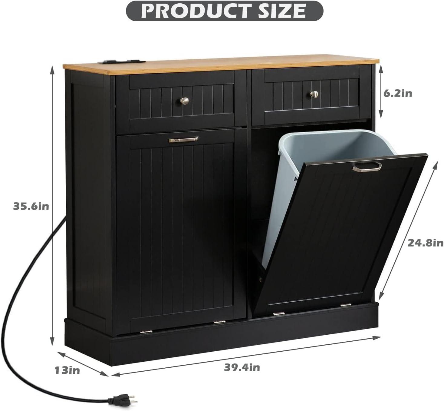 Black Double Tilt Out Trash Cabinet with Countertop and Drawer