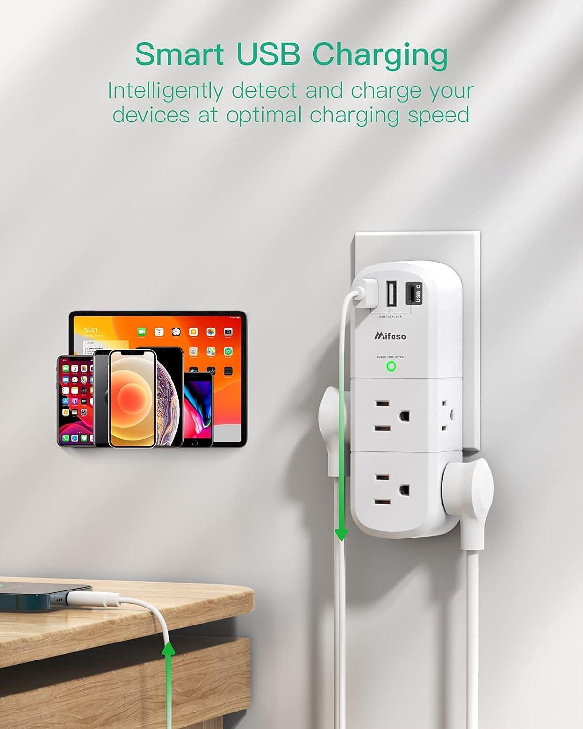 White 10-Piece USB Outlet Extender with Rotating Plug