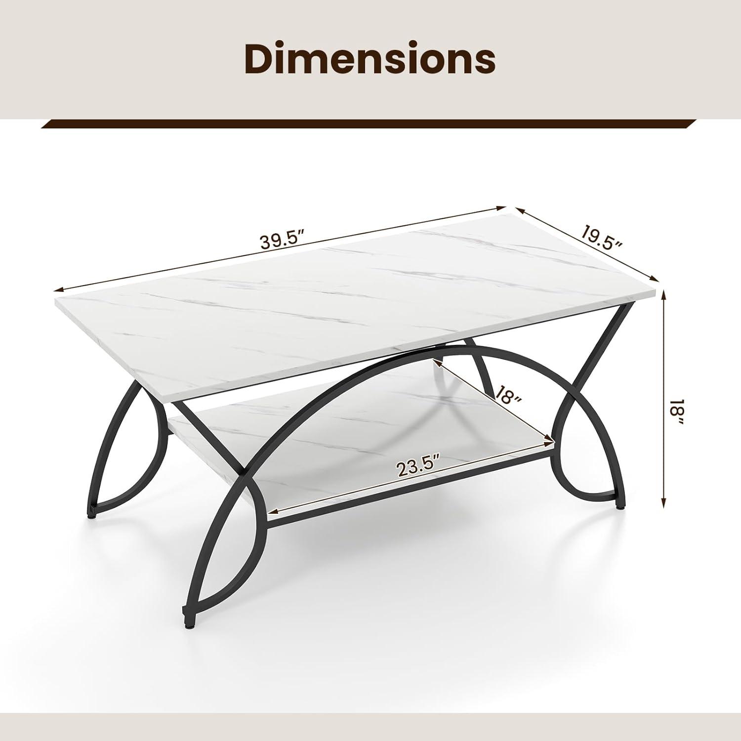 Kepooman Coffee Table,Center Table, Modern Sofa Table Tea Table,2-Tier Faux Marble Coffee Table with Marble Top and Metal Frame-Black & White