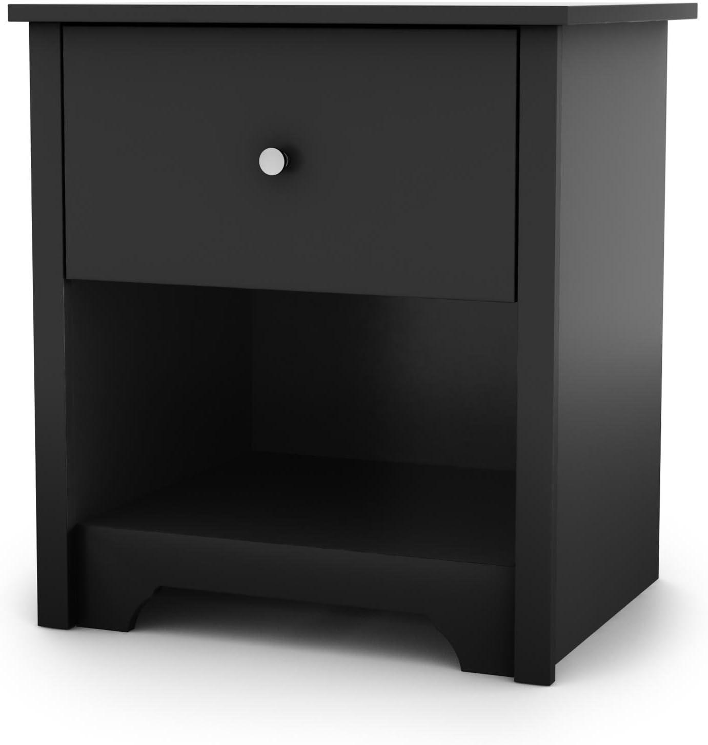 Black 1-Drawer Nightstand with Matte Nickel Handle