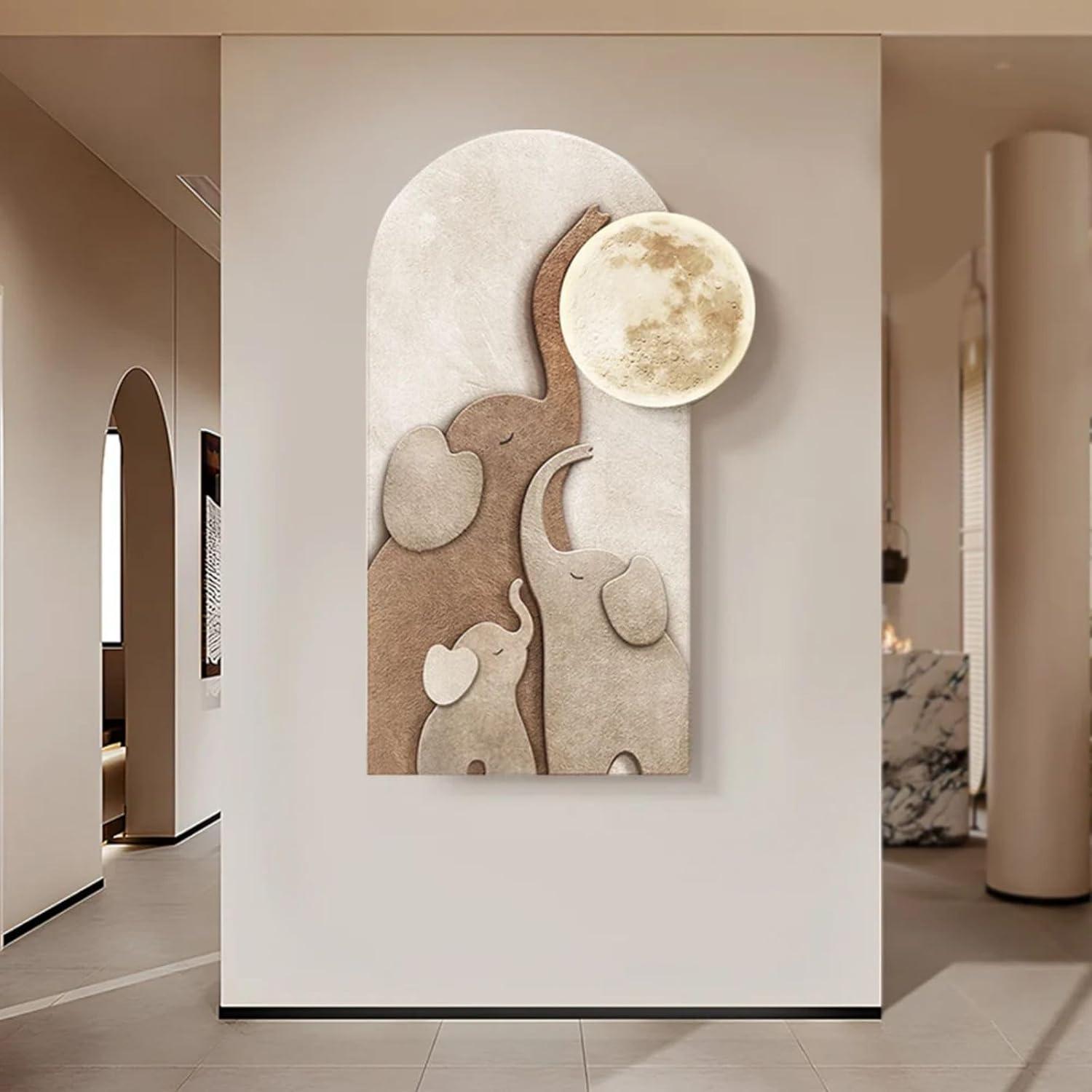 Homary 31.5" Arched LED 3D Acrylic Elephant Moon Wall Sculpture Art Decor Living Room Bedroom