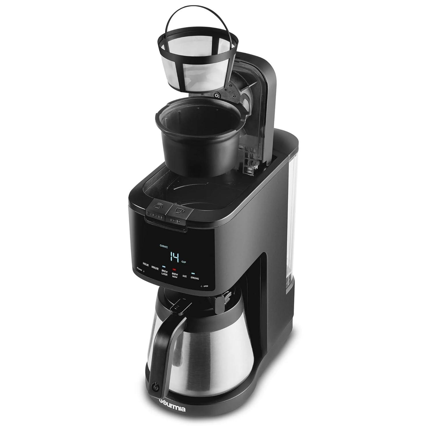 Gourmia 12 Cup Drip Coffee Maker with Thermal Carafe Black: Stainless Steel, Electric, Dishwasher-Safe Parts, 2-Year Warranty