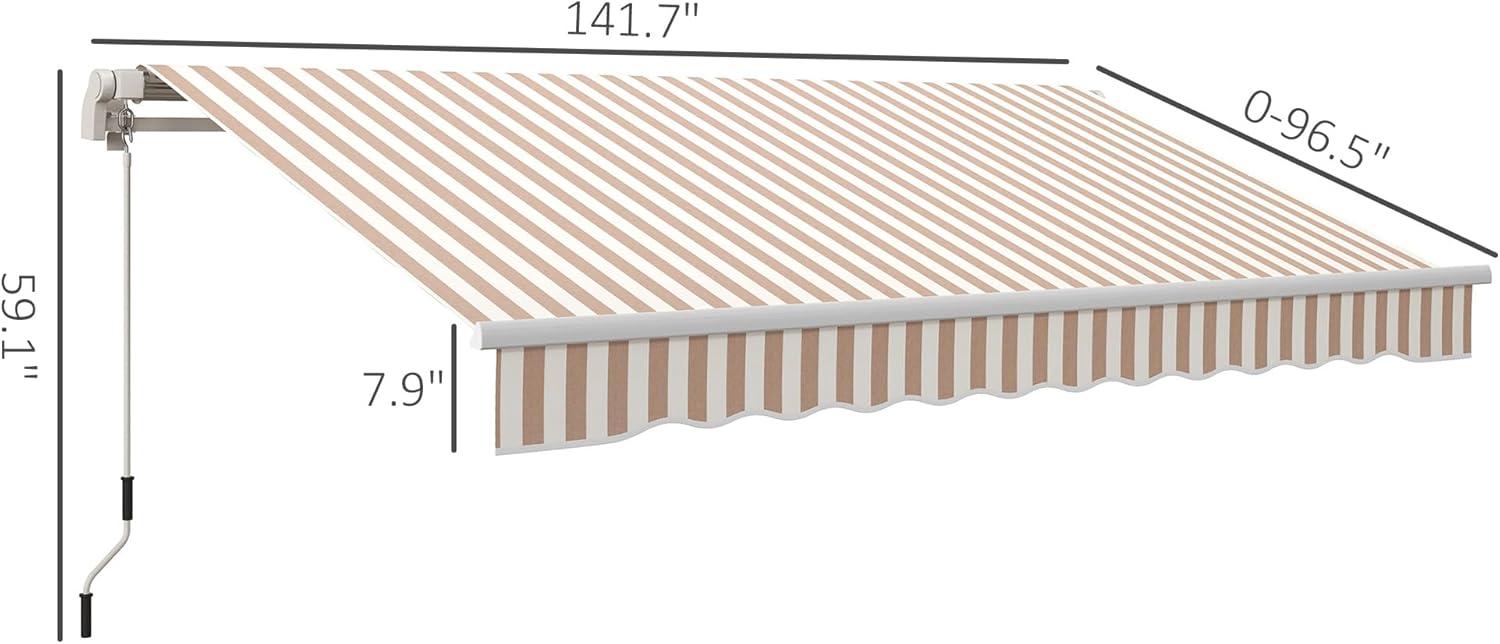 Outsunny 12' x 10' Manual Retractable Awning Outdoor Sunshade Shelter for Patio, Balcony, Yard, with Adjustable & Versatile Design, Beige and White