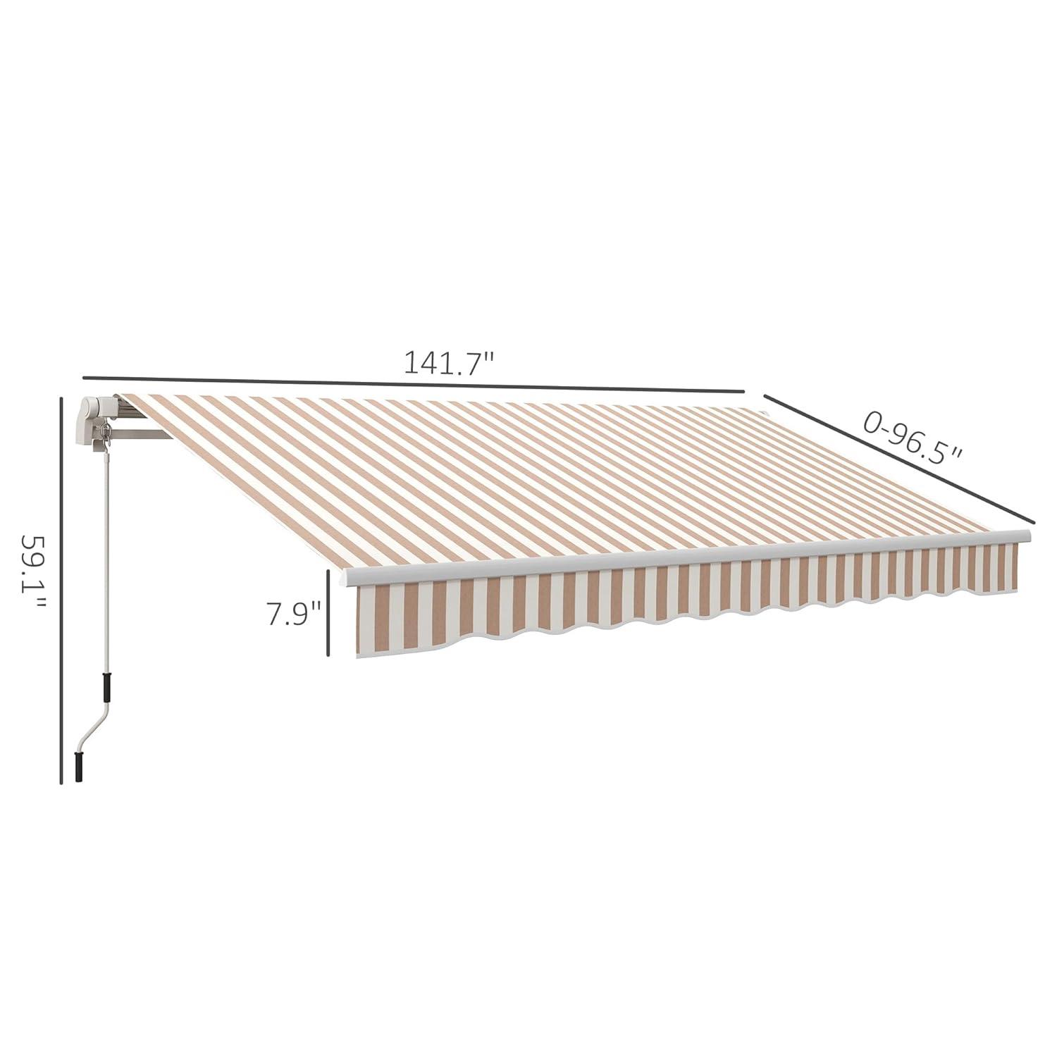 Outsunny 12' x 10' Manual Retractable Awning Outdoor Sunshade Shelter for Patio, Balcony, Yard, with Adjustable & Versatile Design, Beige and White