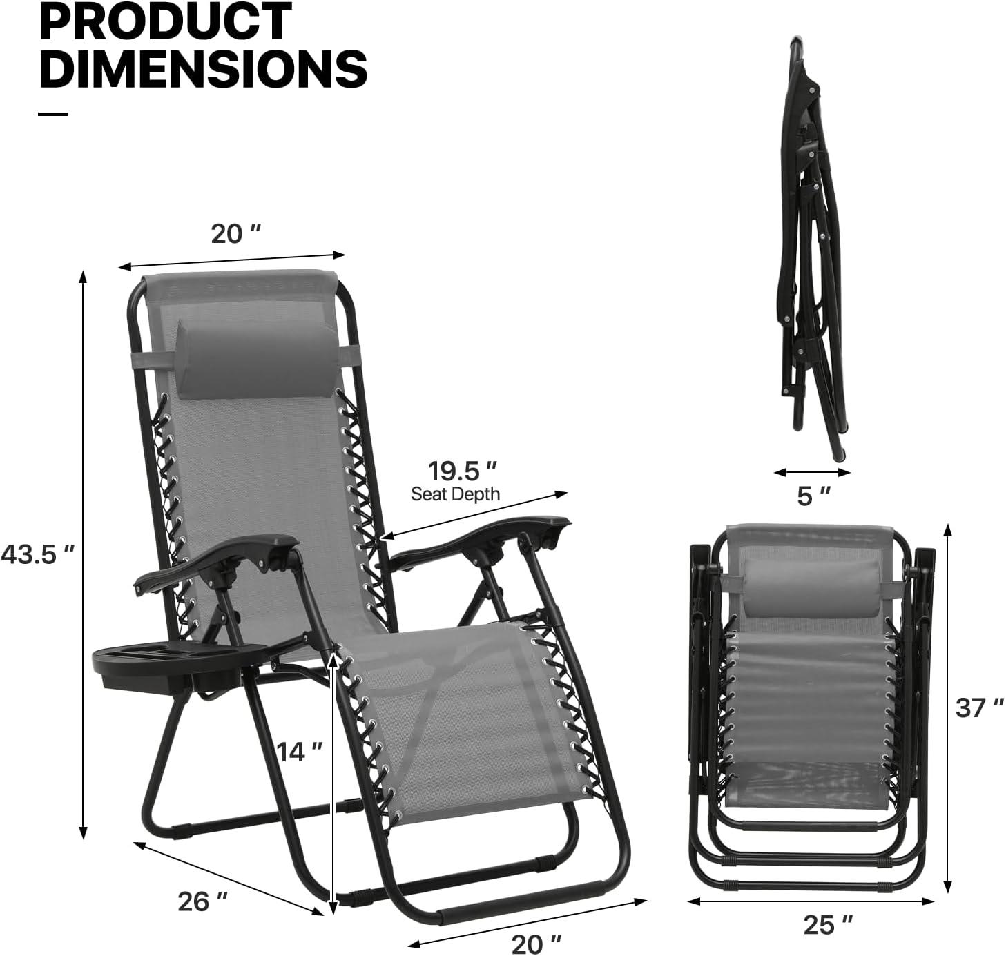 Gray Adjustable Zero Gravity Outdoor Lounger Set with Cushions