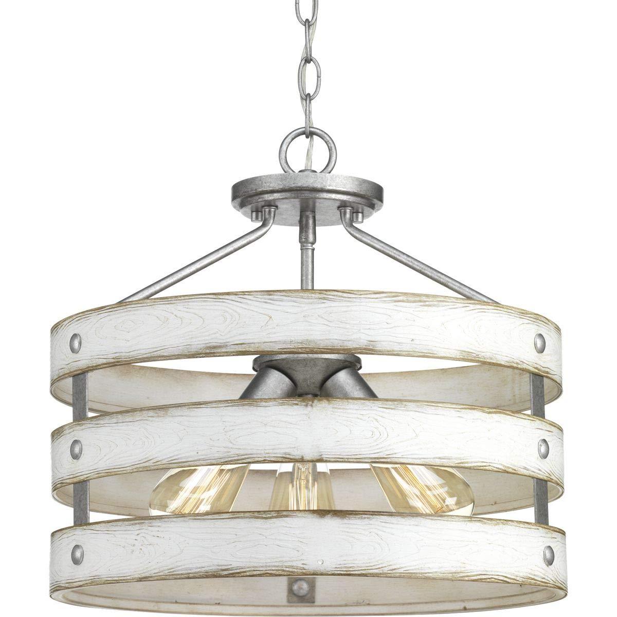 Progress Lighting Gulliver 3-Light Semi-Flush Convertible Ceiling Light, Galvanized Finish, Open Design