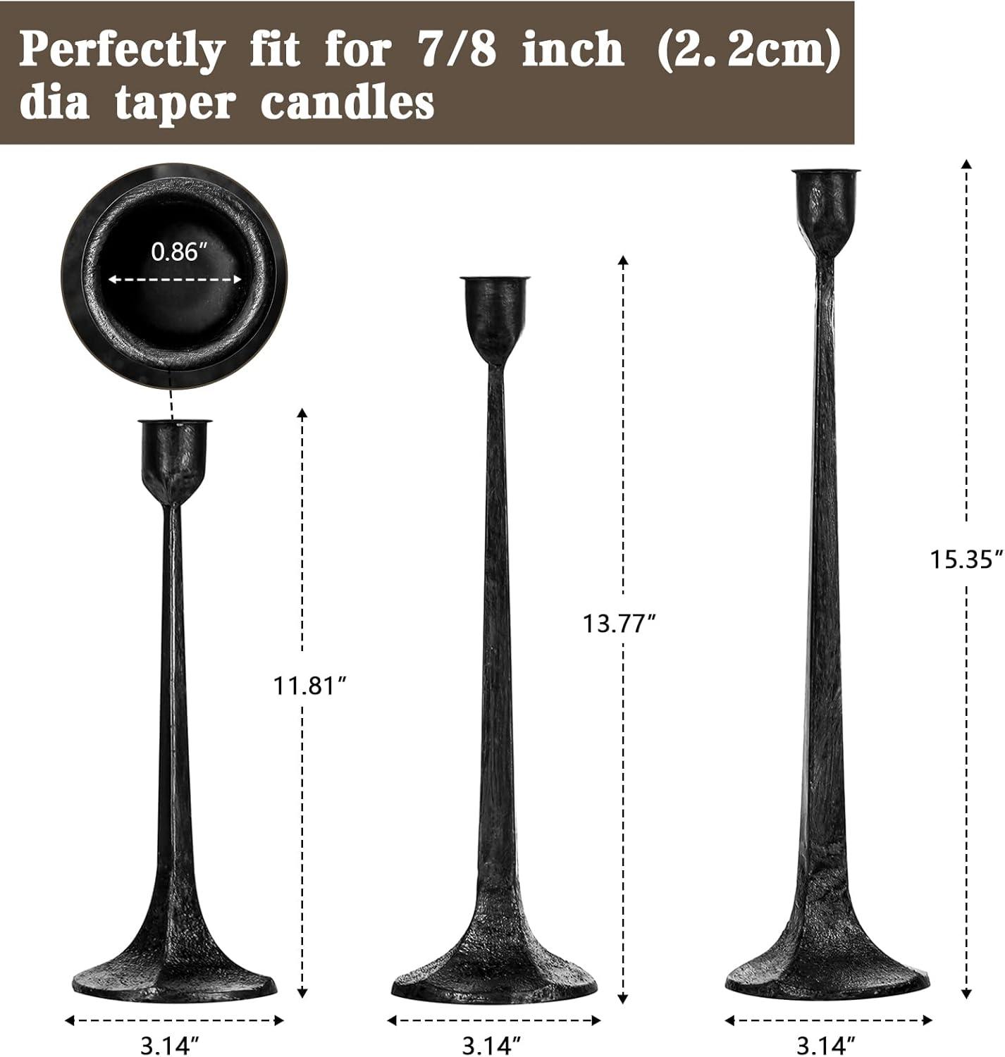 Tall Black Cast Iron Taper Candle Holder Set