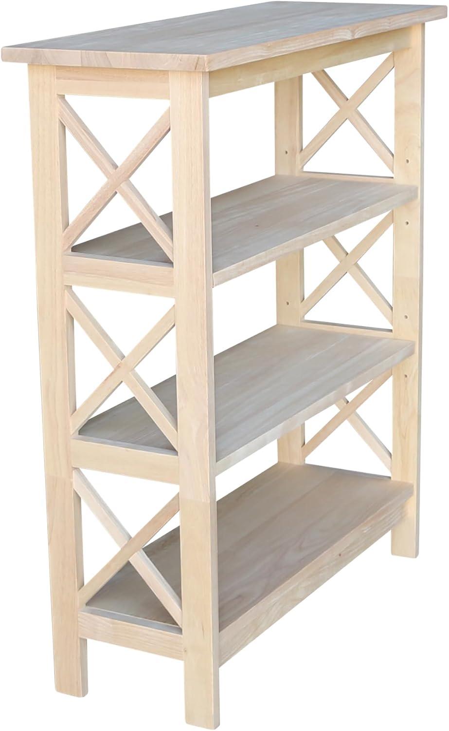 36" 3 Tier X-Sided Bookcase - International Concepts: Mid-Century Modern Style, Unfinished Hardwood, Metal Hardware