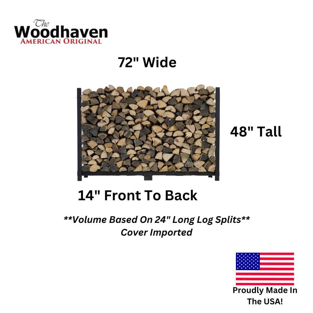 Woodhaven 6 Foot Black - Heavy Duty Made in the USA - Outdoor Cord Firewood Storage Log Rack With Optional Seasoning Cover - Metal Firewood Rack With UV-Stable Powder Coat (No Cover)