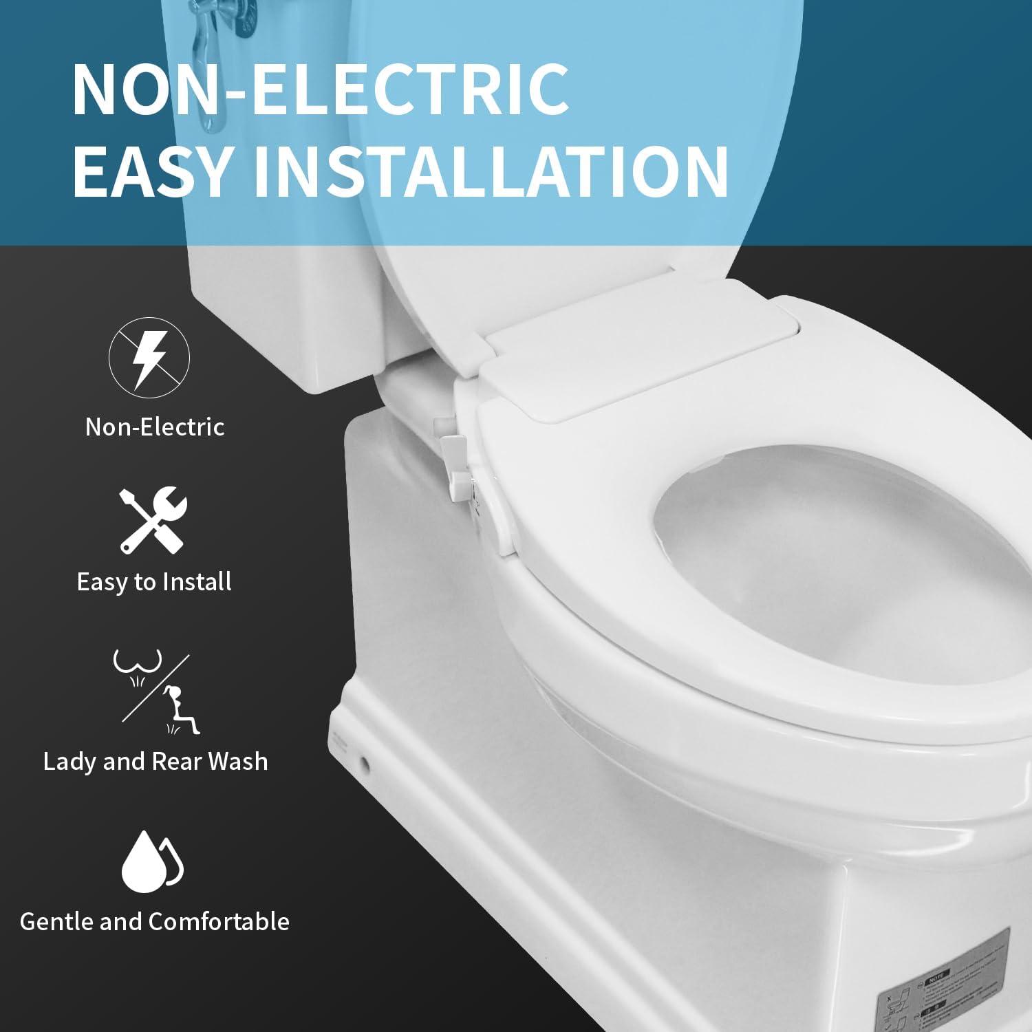 Slim White Non-Electric Plastic Bidet Seat for Elongated Toilets