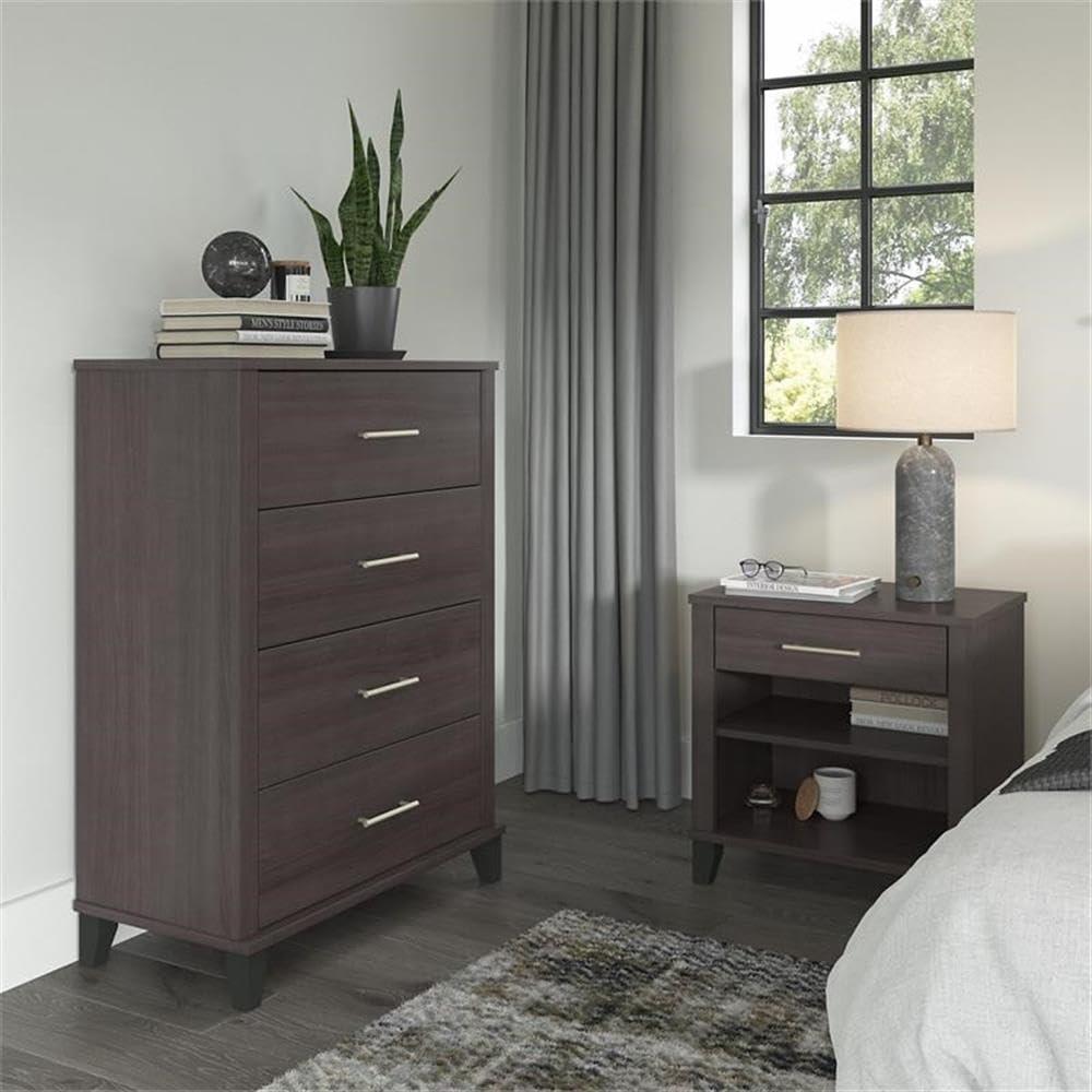 Somerset Chest of Drawers and Nightstand Set in Platinum Gray - Engineered Wood