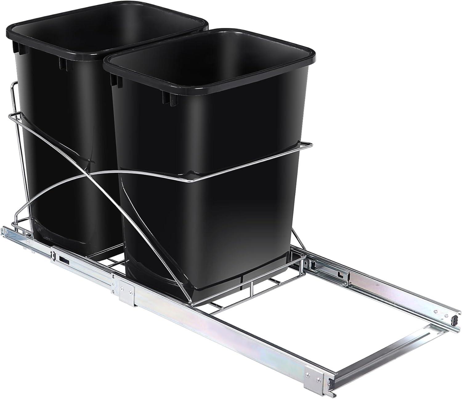 Double 35-Quart Sliding Pull Out Waste Bin Container, Kitchen Trash Can Under Cabinet Dual Trash Can Under Sink for Home Base Kitchen Cabinet - 17.5 Gallon