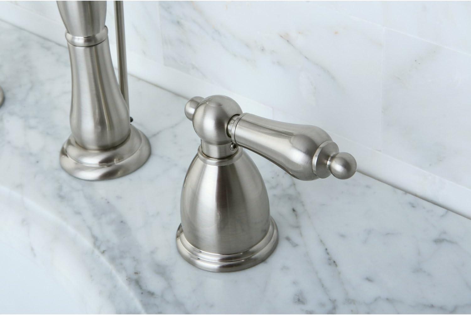 Kingston Brass Heritage Two-Handle 3-Hole Deck Mount Widespread Bathroom Faucet with Pop-Up Drain