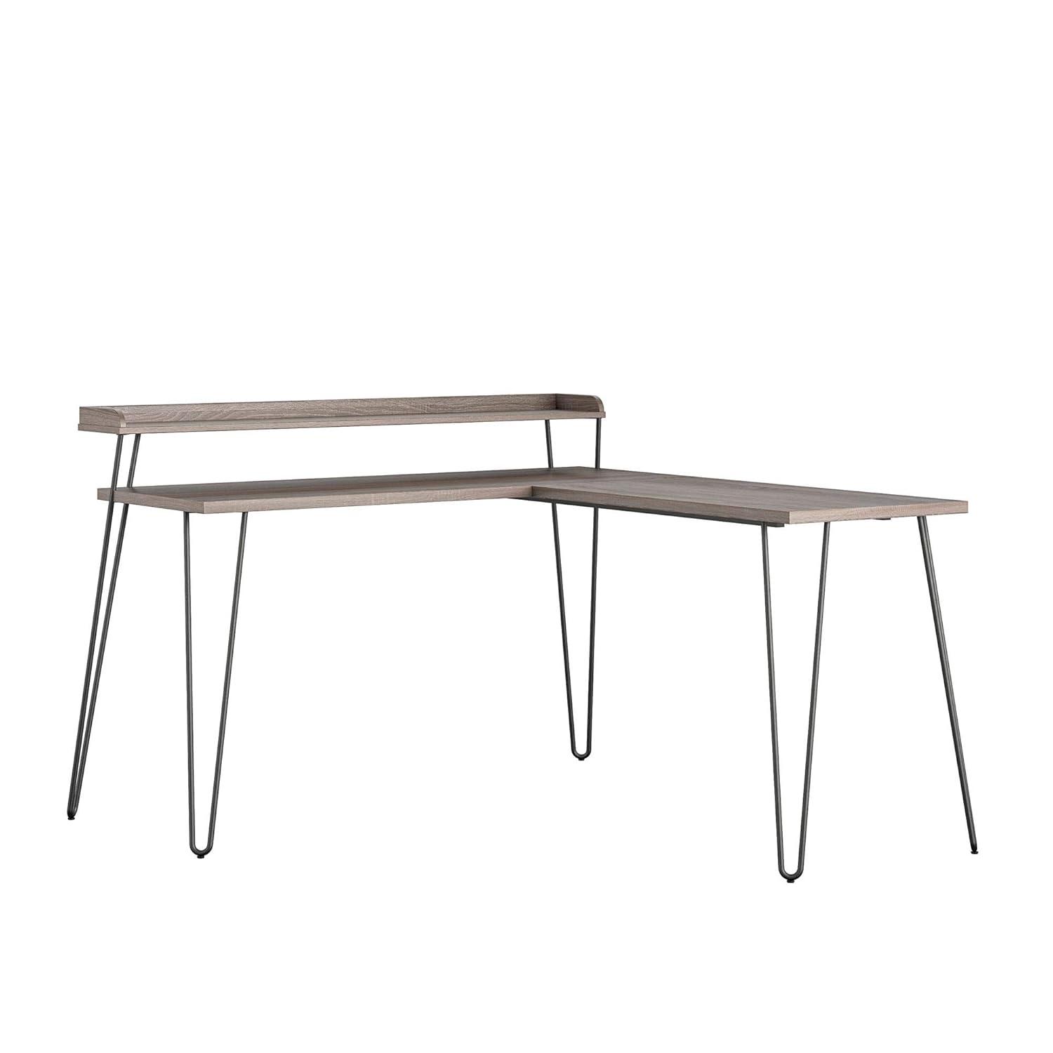 Haven L Desk with Riser, Black Oak