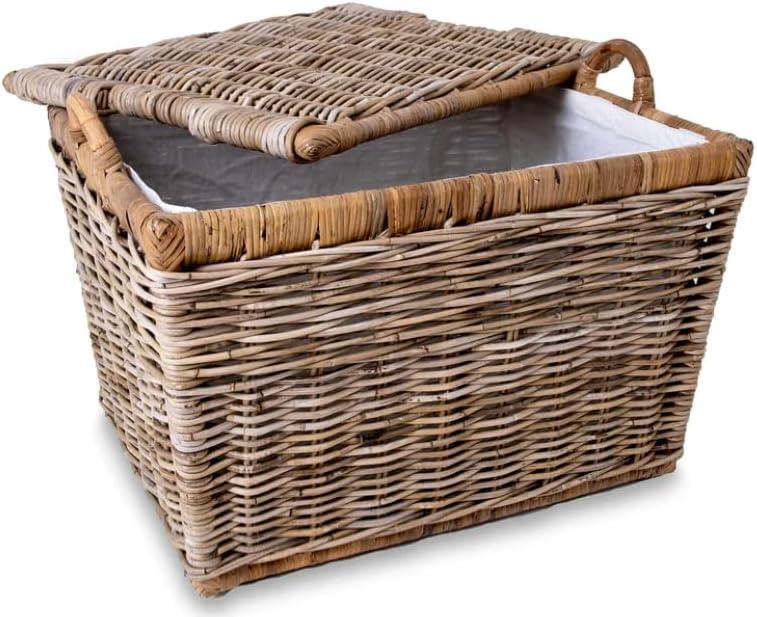 Medium Serene Grey Wicker Rectangular Storage Basket with Lift-Off Lid