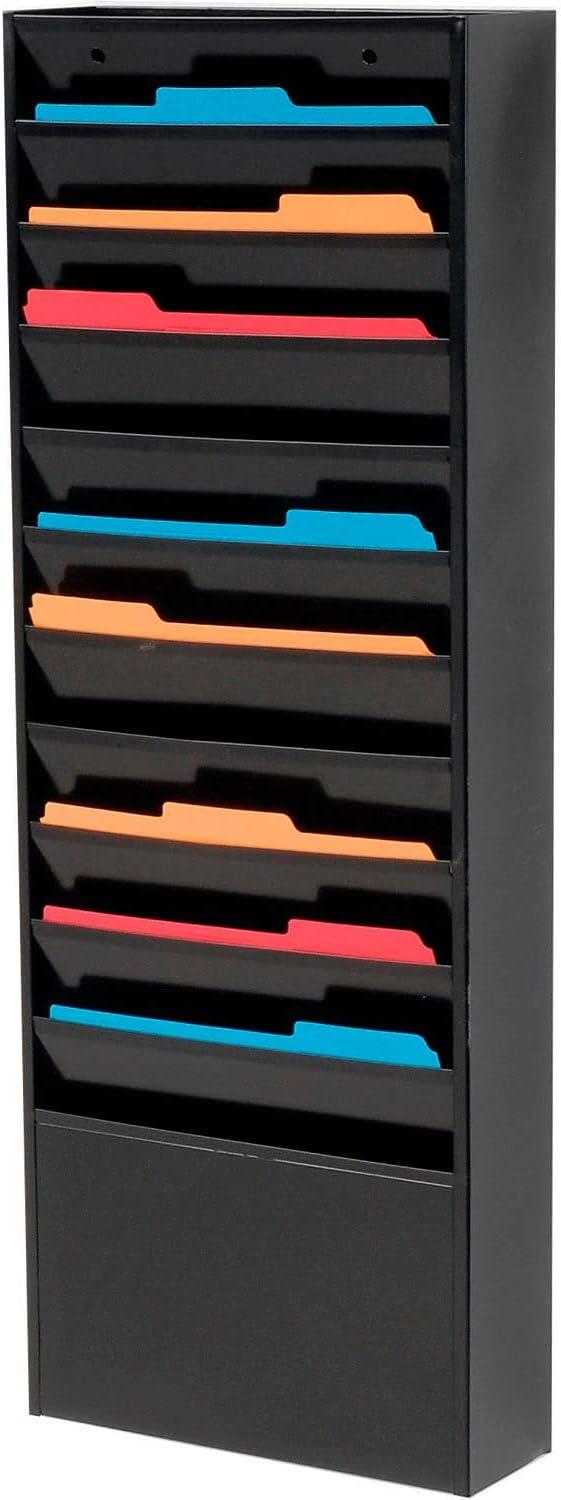 Medical Chart Hanging Wall File Holder, 11 Pockets, Black