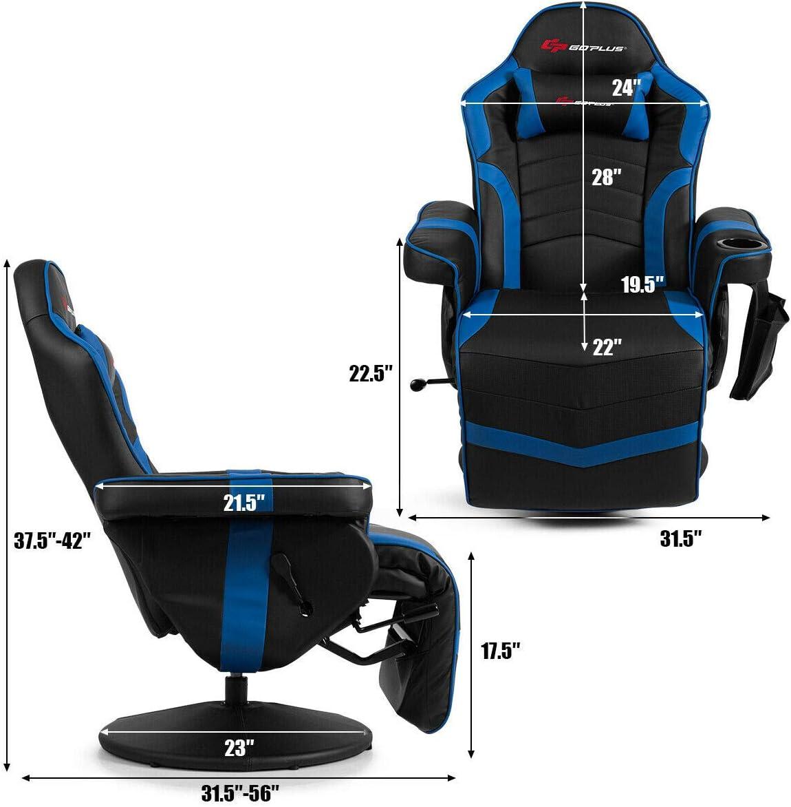 Costway Massage Gaming Recliner Reclining Racing Chair Swivel Blue